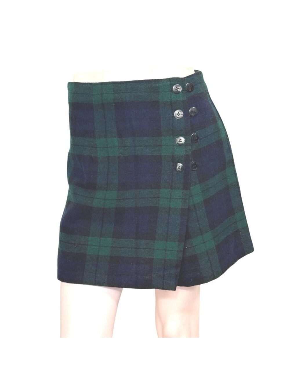 Vintage 80s/90s Tracy Evans Skort Womens XS Black Green Plaid Wrap-Style Shorts